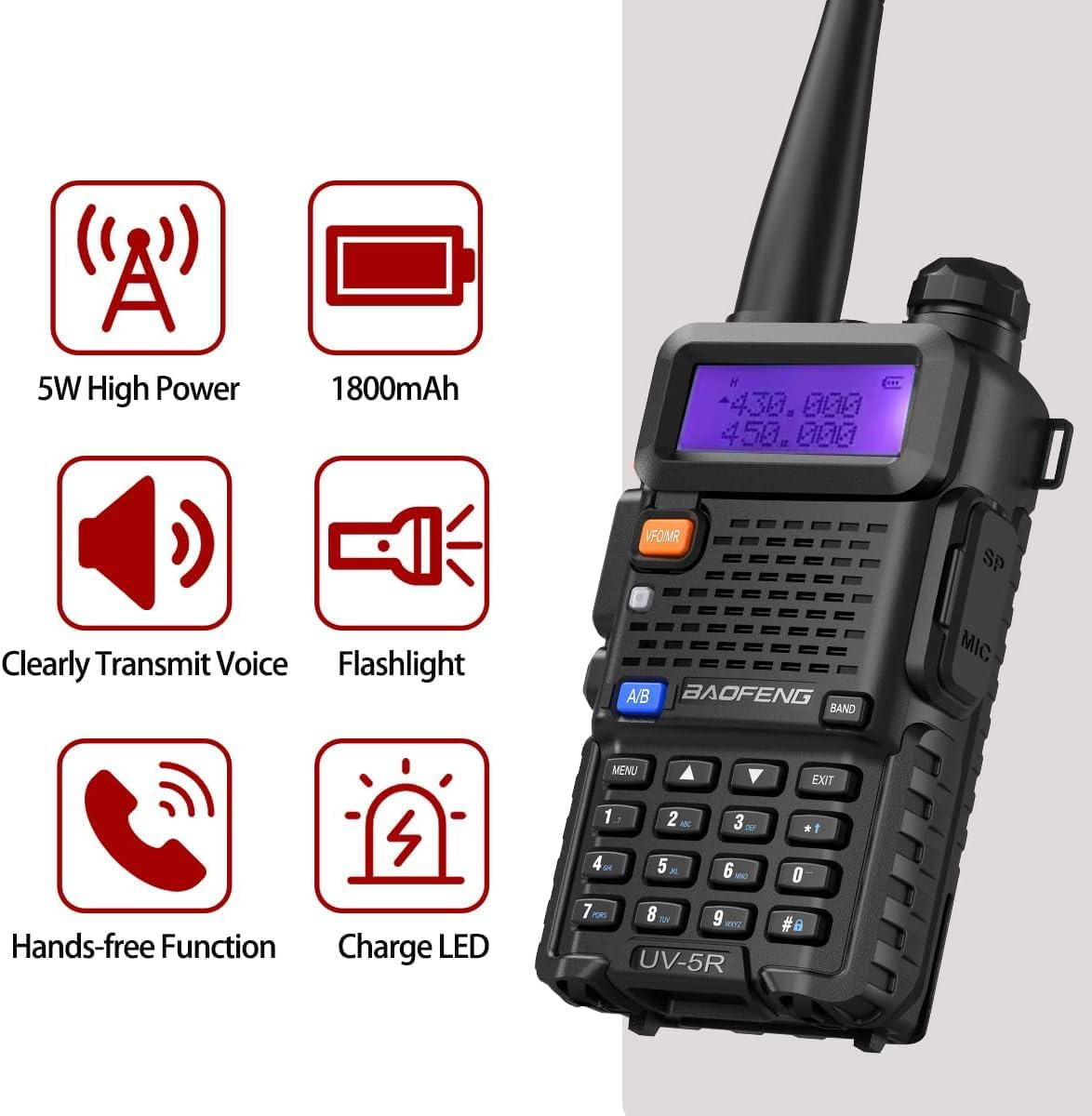 BAOFENG High Power Dual Band Two Way Radio Long Range