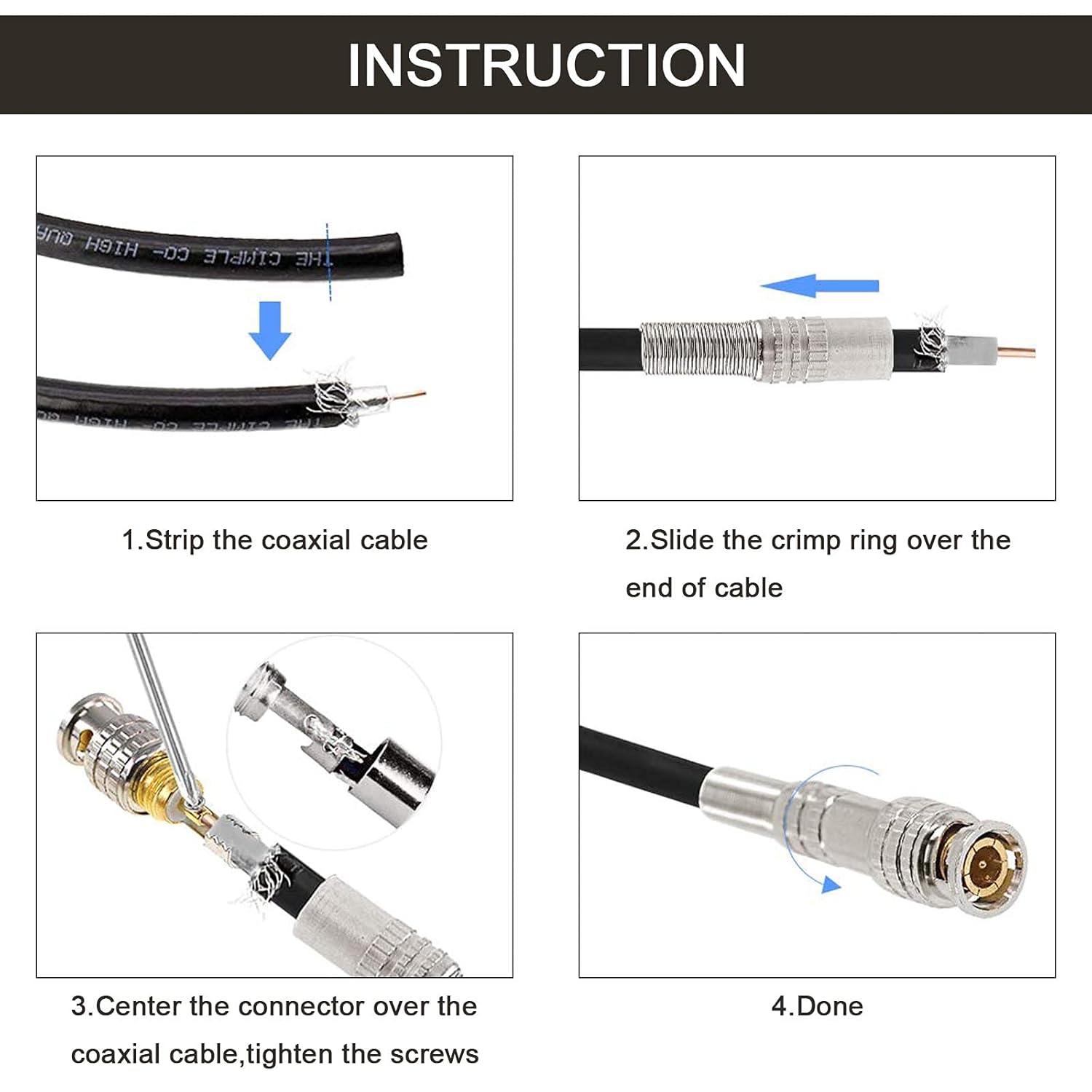 BNC Solderless Connector For CCTV Camera