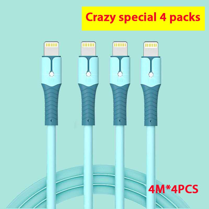 2M It is suitable for Apple data cable soft adhesive fast charging cable iPhone13/6s7/8p/11XS12 mobile phone charger cable 4PCS PACKAGE