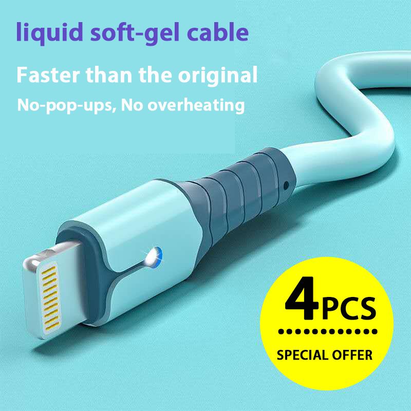 2M It is suitable for Apple data cable soft adhesive fast charging cable iPhone13/6s7/8p/11XS12 mobile phone charger cable 4PCS PACKAGE