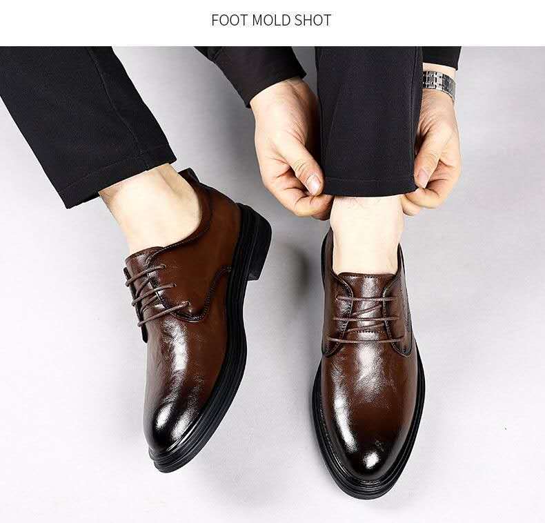leather shoes men hollow breathable sandals increase shoes all business dress wedding shoes British casual men's shoes