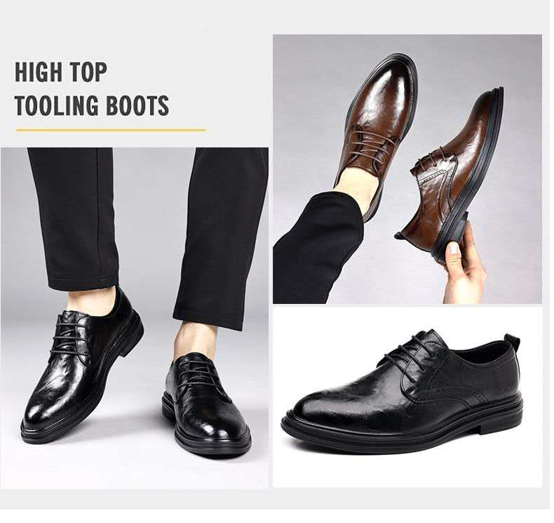 leather shoes men hollow breathable sandals increase shoes all business dress wedding shoes British casual men's shoes