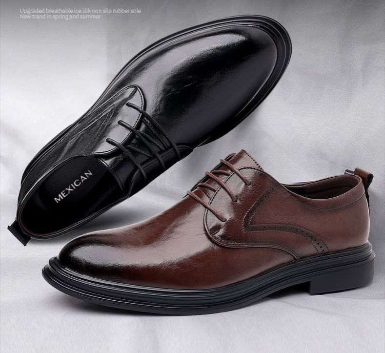 leather shoes men hollow breathable sandals increase shoes all business dress wedding shoes British casual men's shoes