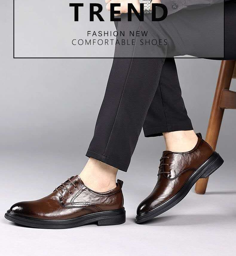 leather shoes men hollow breathable sandals increase shoes all business dress wedding shoes British casual men's shoes