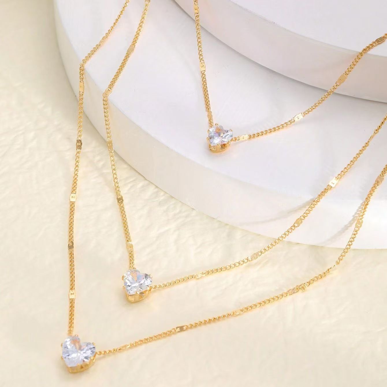 Three layer zircon pendant necklacefemale celebrity likes heart-shaped water droplet pendant fashionable necklacewearing Fashion Accessories Jewelry Women Jewelry Pendant Necklaces girl miss Gift