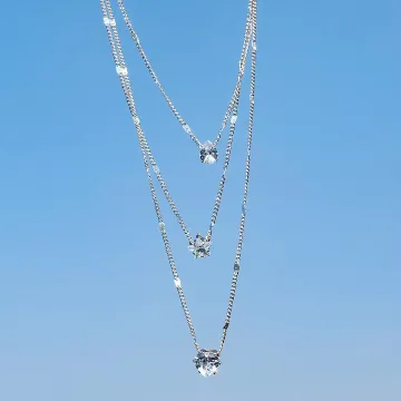 Ladies' necklace with three layers of zircon pendantladies' heart-shaped water droplet pendant collarbone chain jewelry gift fashionable necklace， worn three layers every day silver