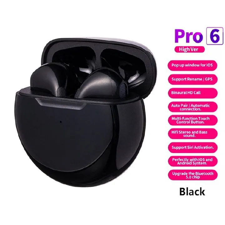 【New Year's Hot Sale】 New Arrival Air Pro 6 * Bluetooth Wireless Earphones Running Sports Earphones with Microphone Pro6 Compatible with IOS Android Phone TWS Wireless Earphones Blue