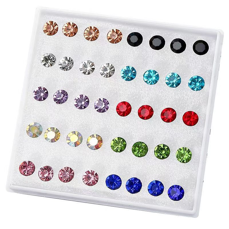 Newly arrived * 20 pairs/set of women's earrings, new fashion earring set with sparkling crystal diamond earrings, anti allergic earring set for girls as a gift Color diamond