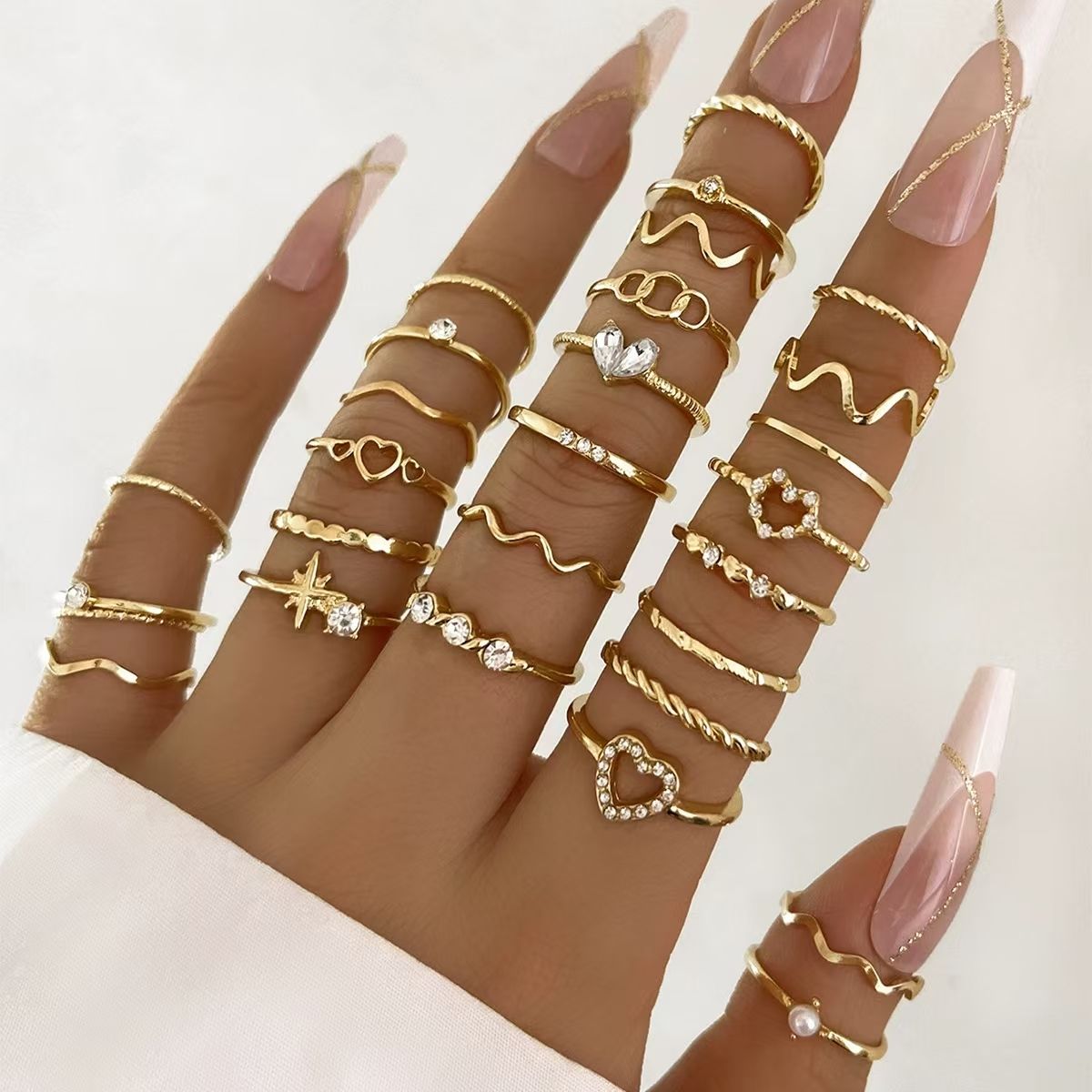 New Arrival 28 piece set lady Women's heart-shaped wave ring set multi joint ring setlove ring set，fashion accessories, women's jewelry ring set gifts