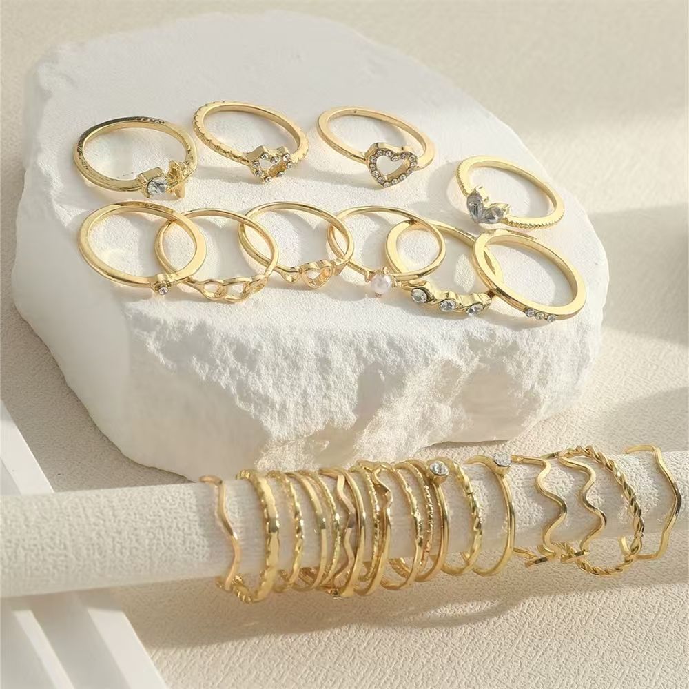 New Arrival 28 piece set lady Women's heart-shaped wave ring set multi joint ring setlove ring set，fashion accessories, women's jewelry ring set gifts