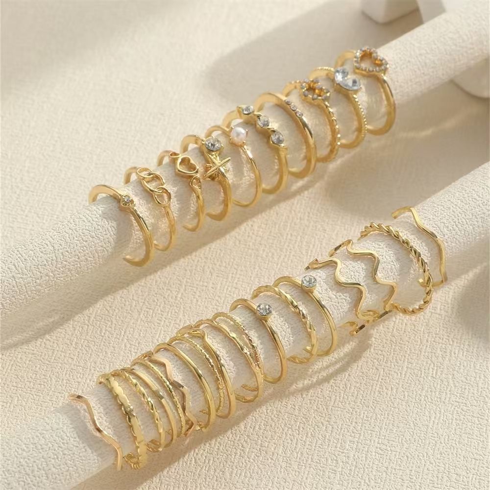 New Arrival 28 piece set lady Women's heart-shaped wave ring set multi joint ring setlove ring set，fashion accessories, women's jewelry ring set gifts
