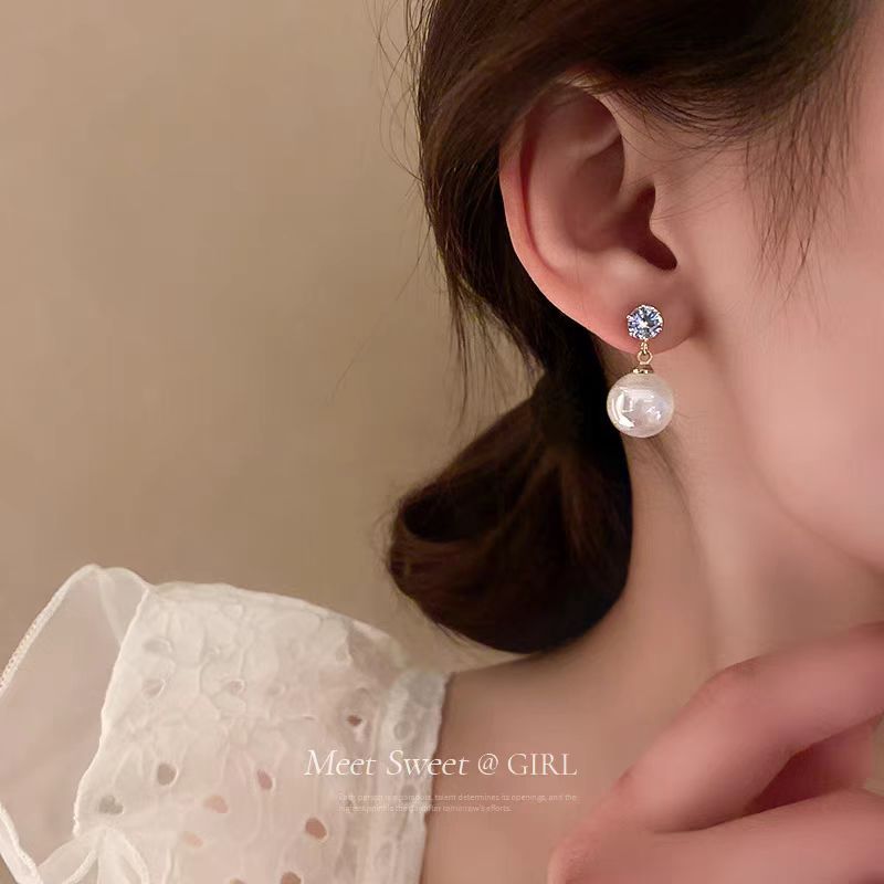 New Sparkling Pearl Women's Earrings Simple Diamond Earrings Sweet Style Earrings Silver Needle Earrings Women's Earrings