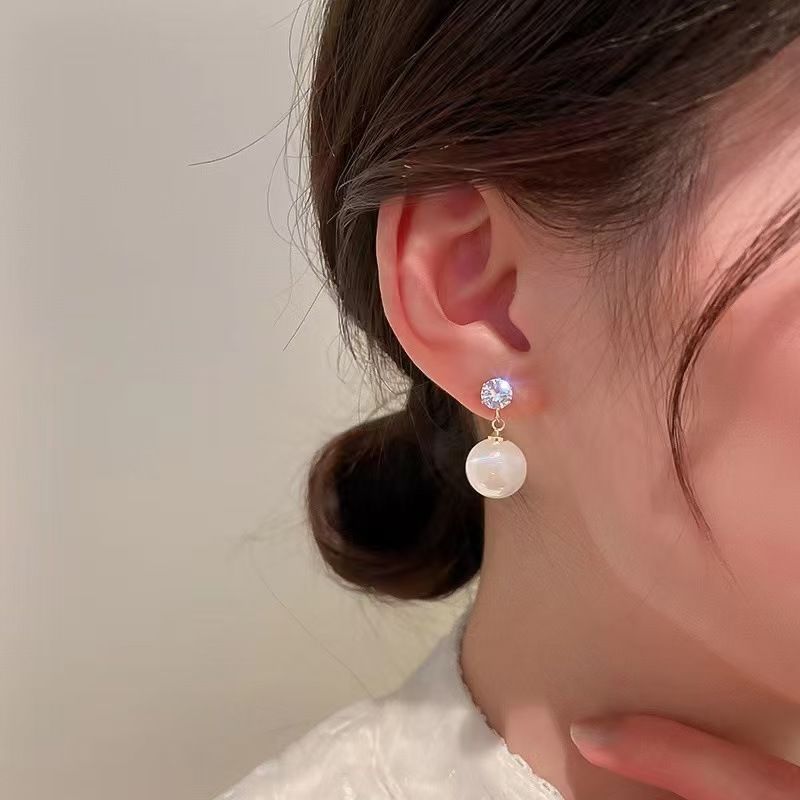 New Sparkling Pearl Women's Earrings Simple Diamond Earrings Sweet Style Earrings Silver Needle Earrings Women's Earrings