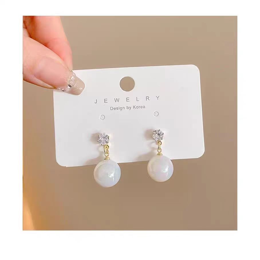New Sparkling Pearl Women's Earrings Simple Diamond Earrings Sweet Style Earrings Silver Needle Earrings Women's Earrings