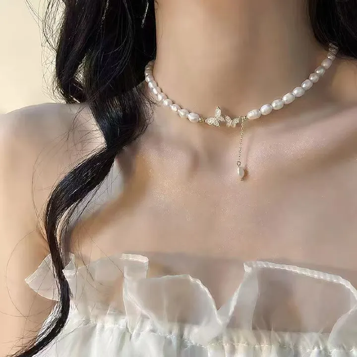 New arrivals * Fashionable pearl necklace, ladies' niche sweet necklace, high-end light luxury zircon butterfly collarbone necklace, Lady gift