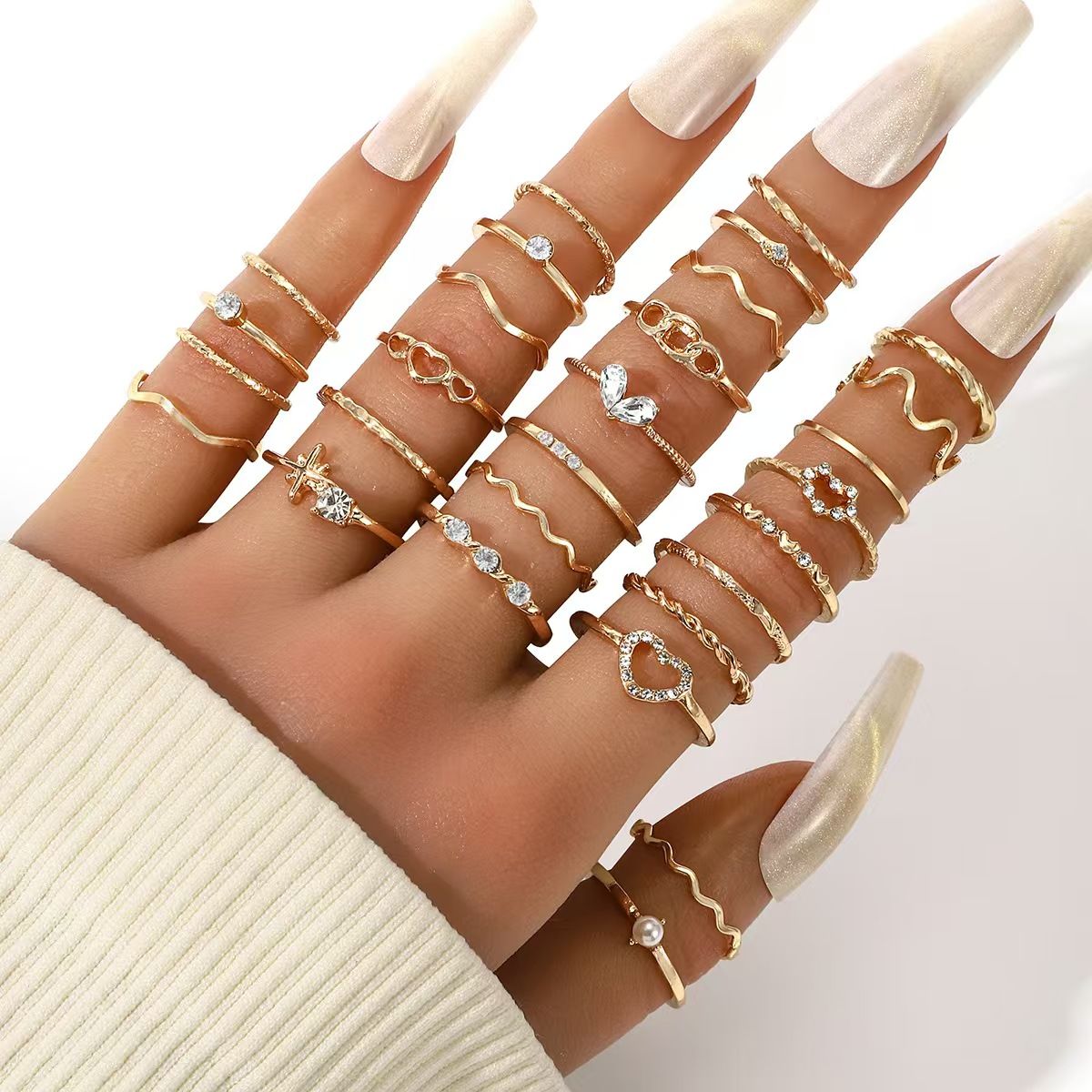New Arrival 28 piece set lady Women's heart-shaped wave ring set multi joint ring setlove ring set，fashion accessories, women's jewelry ring set gifts