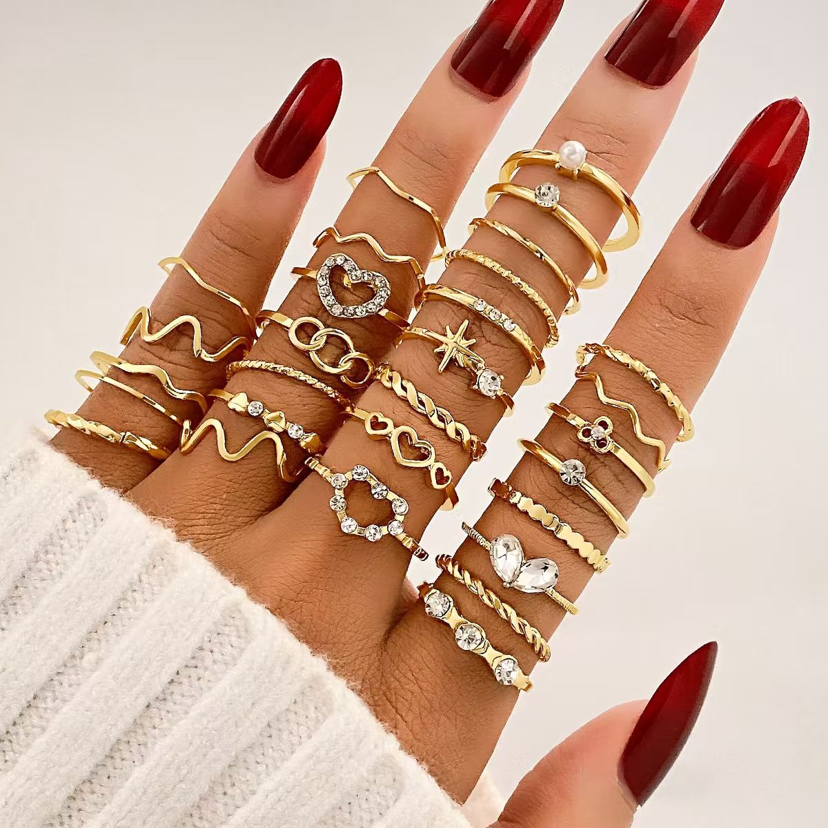 New Arrival 28 piece set lady Women's heart-shaped wave ring set multi joint ring setlove ring set，fashion accessories, women's jewelry ring set gifts