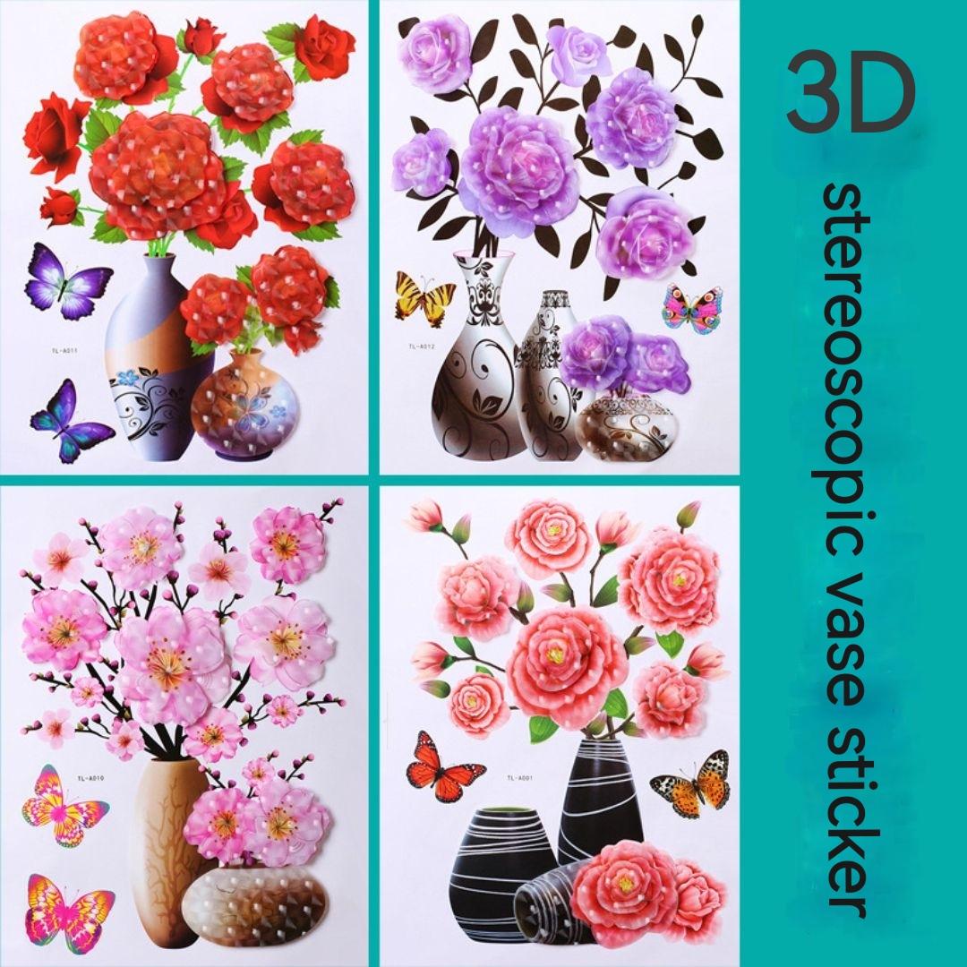 Newly arrived 3D home decoration vase wallpaper wall stickers, house stickers, suitable for DIY living room background walls, bedroom home decoration living rooms
