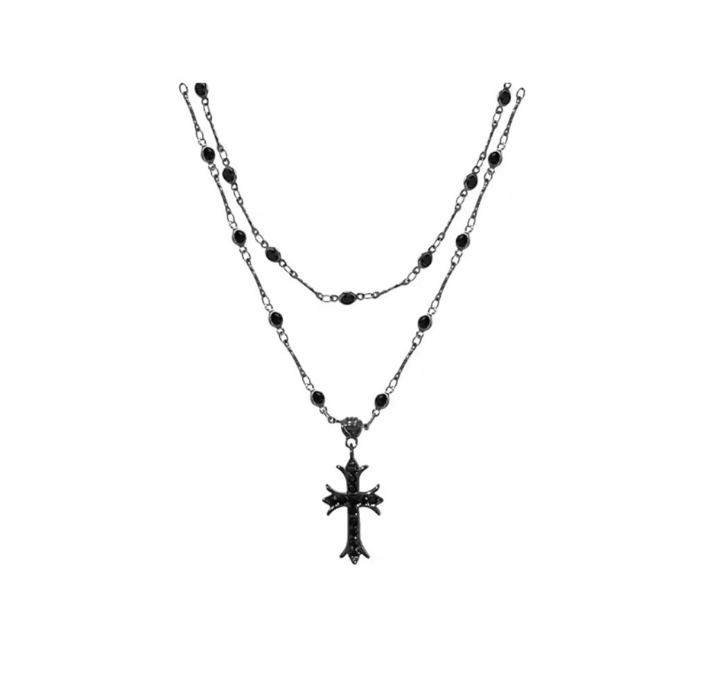 New Product Arrives 2-Layer Black Diamond Necklace Fashion Necklace Cross Pendant Necklace Lady Necklace Personalized Fashion Lady Jewelry