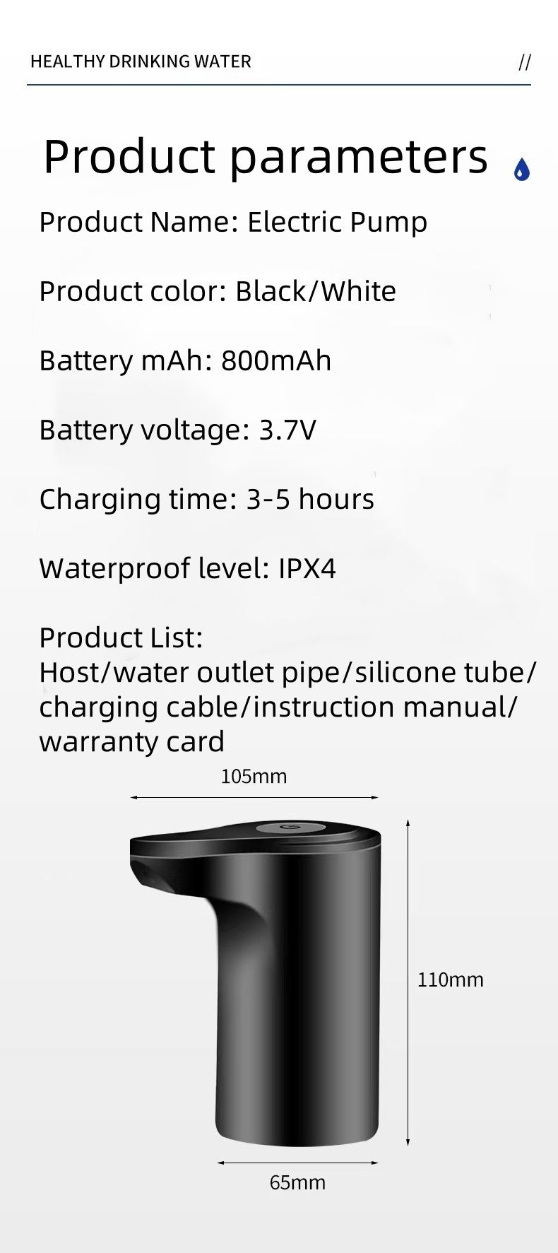 New ArrivalWater Extractor Automatic Water Bottle Pump USB Rechargeable Electric Water Bottle Filler Dispenser Portable Universal Water Bottle Pump with Switch for Home Kitchen Office Camping