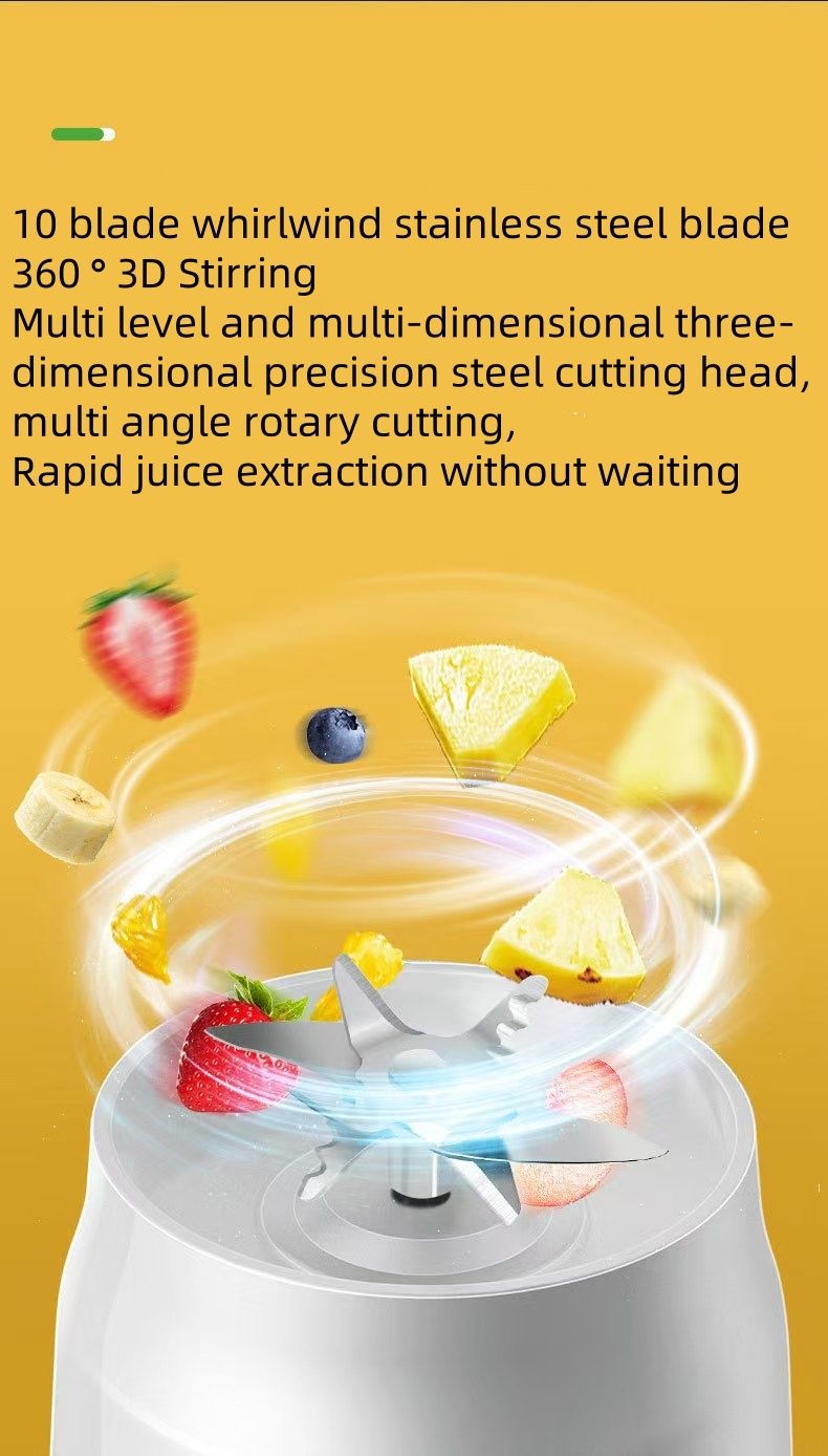 Handheld juicer charging multifunctional juicer small juice cup blender USB charging stainless steel10piece blade high-speed cutting 21000Hz/min food grade material electric juicer kitchen appliances