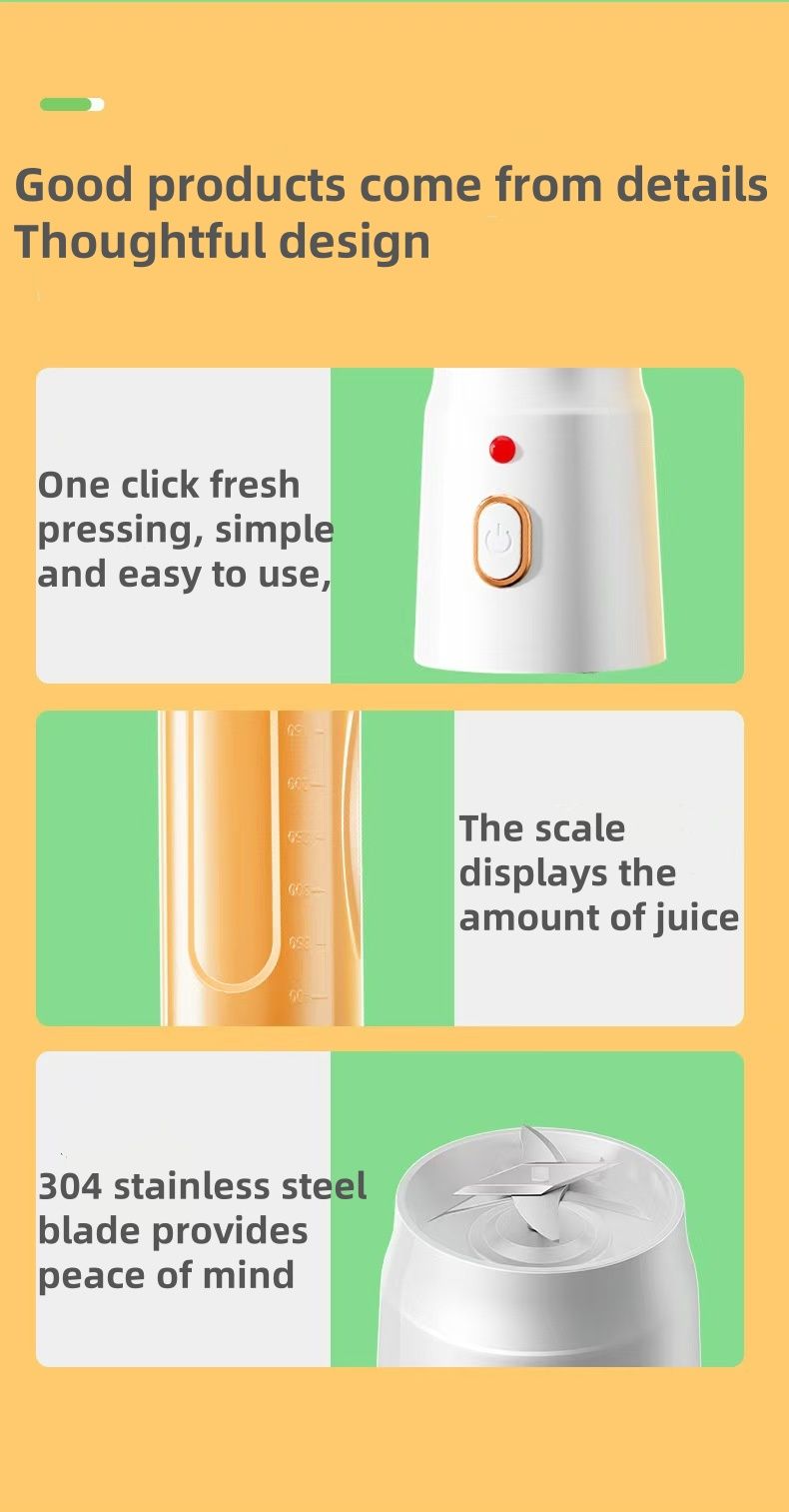 Handheld juicer charging multifunctional juicer small juice cup blender USB charging stainless steel10piece blade high-speed cutting 21000Hz/min food grade material electric juicer kitchen appliances