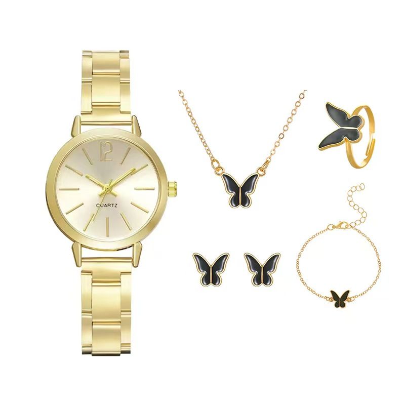 New Arrival6PCS Women's Watch Earrings Necklace Bracelet Set Women's Butterfly Jewelry Set Women's Watch with Quartz Watch Women's Butterfly Watch Set