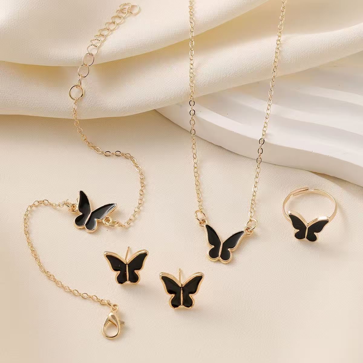 New Arrival6PCS Women's Watch Earrings Necklace Bracelet Set Women's Butterfly Jewelry Set Women's Watch with Quartz Watch Women's Butterfly Watch Set