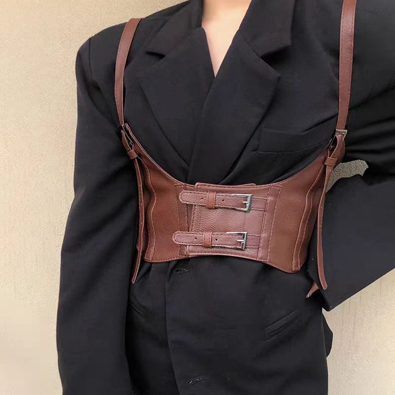 Women's waist belt, women's training body shaping belt, elastic body shaping PU leather belt, dress set, decorative accessories, fashionable women's shoulder belt, body shaping waist belt, women's wai