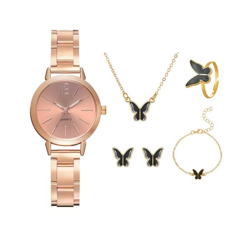 New Arrival6PCS Women's Watch Earrings Necklace Bracelet Set Women's Butterfly Jewelry Set Women's Watch with Quartz Watch Women's Butterfly Watch Set