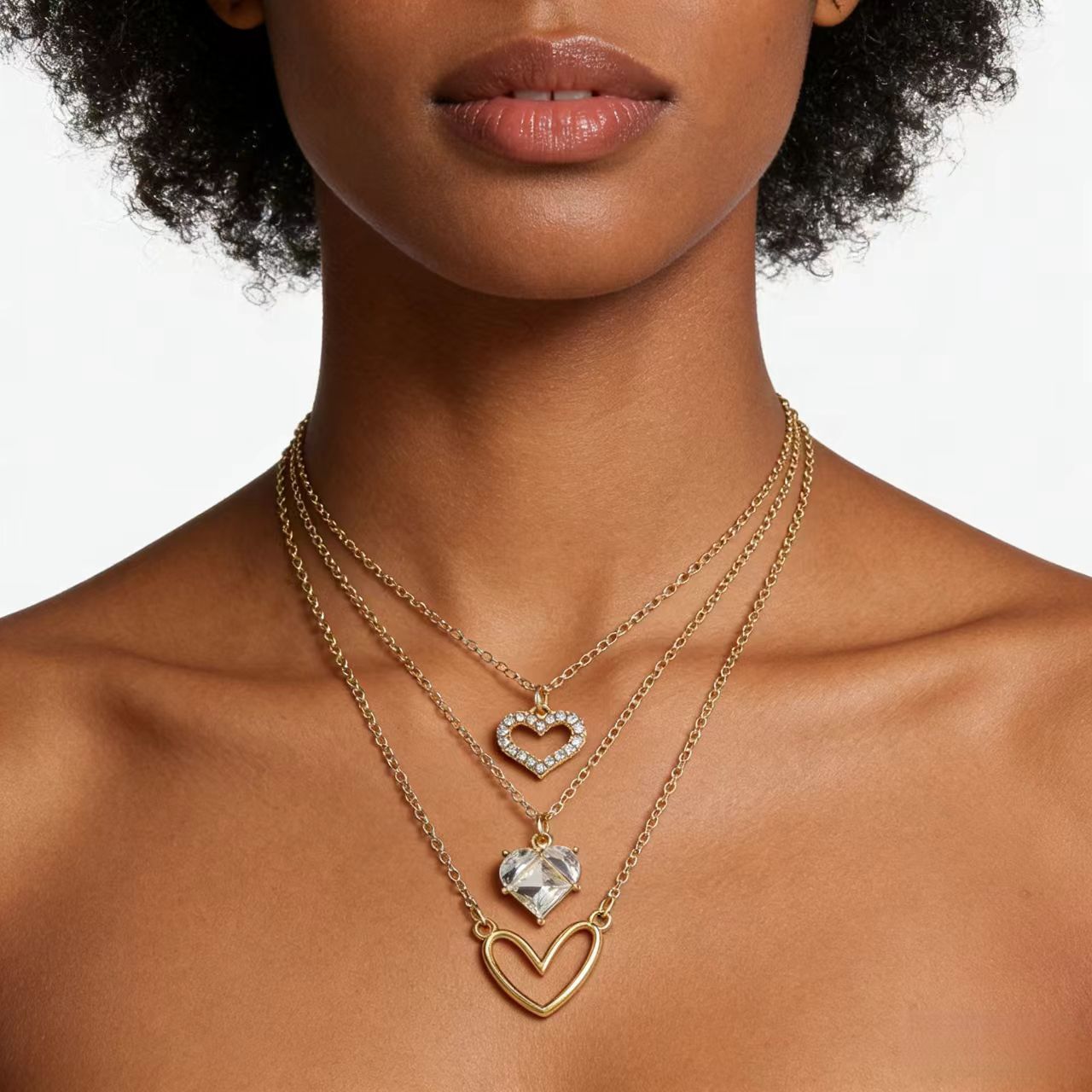 New Arrival3-layer women's necklace, fashionable crystal women's necklace pendant, 3 popular multi-layer metal collarbone chain accessories, gift necklaces, selected girls' gifts