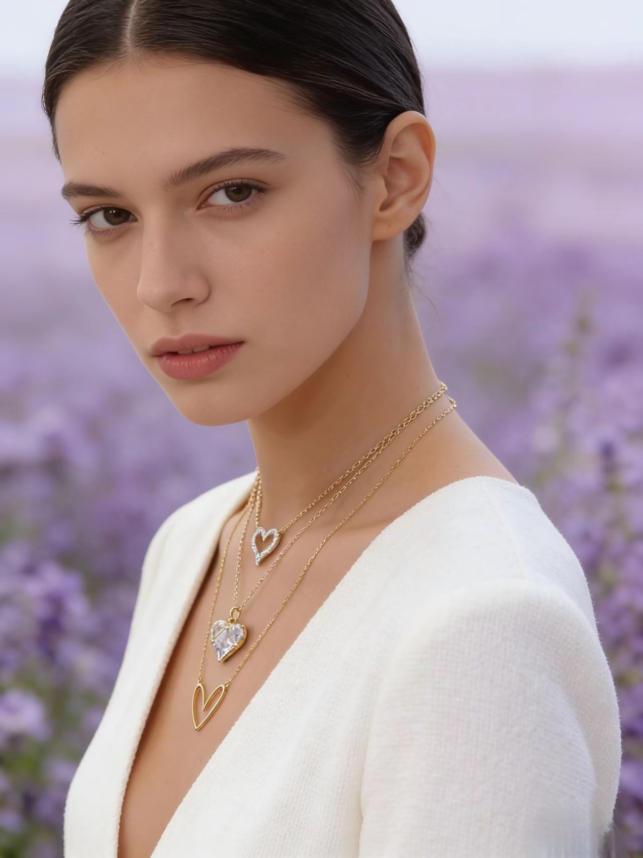 New Arrival3-layer women's necklace, fashionable crystal women's necklace pendant, 3 popular multi-layer metal collarbone chain accessories, gift necklaces, selected girls' gifts