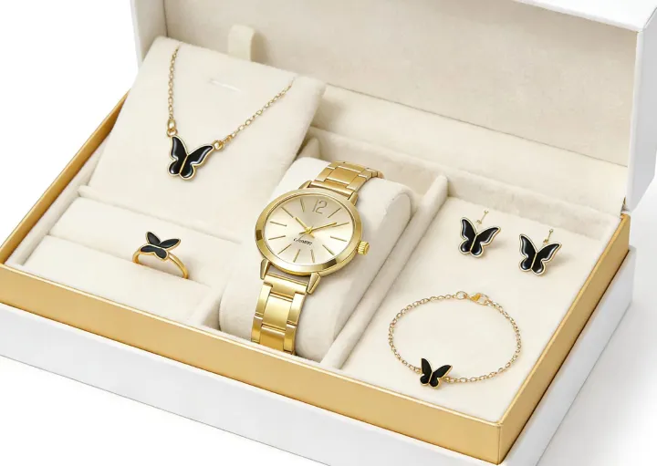 New Arrival6PCS Watches Jewelry SetWomen's Watch Set Earrings, Necklace, Bracelet Set Women's Butterfly Jewelry Set Women's Watch Quartz Watch Women's Watch
