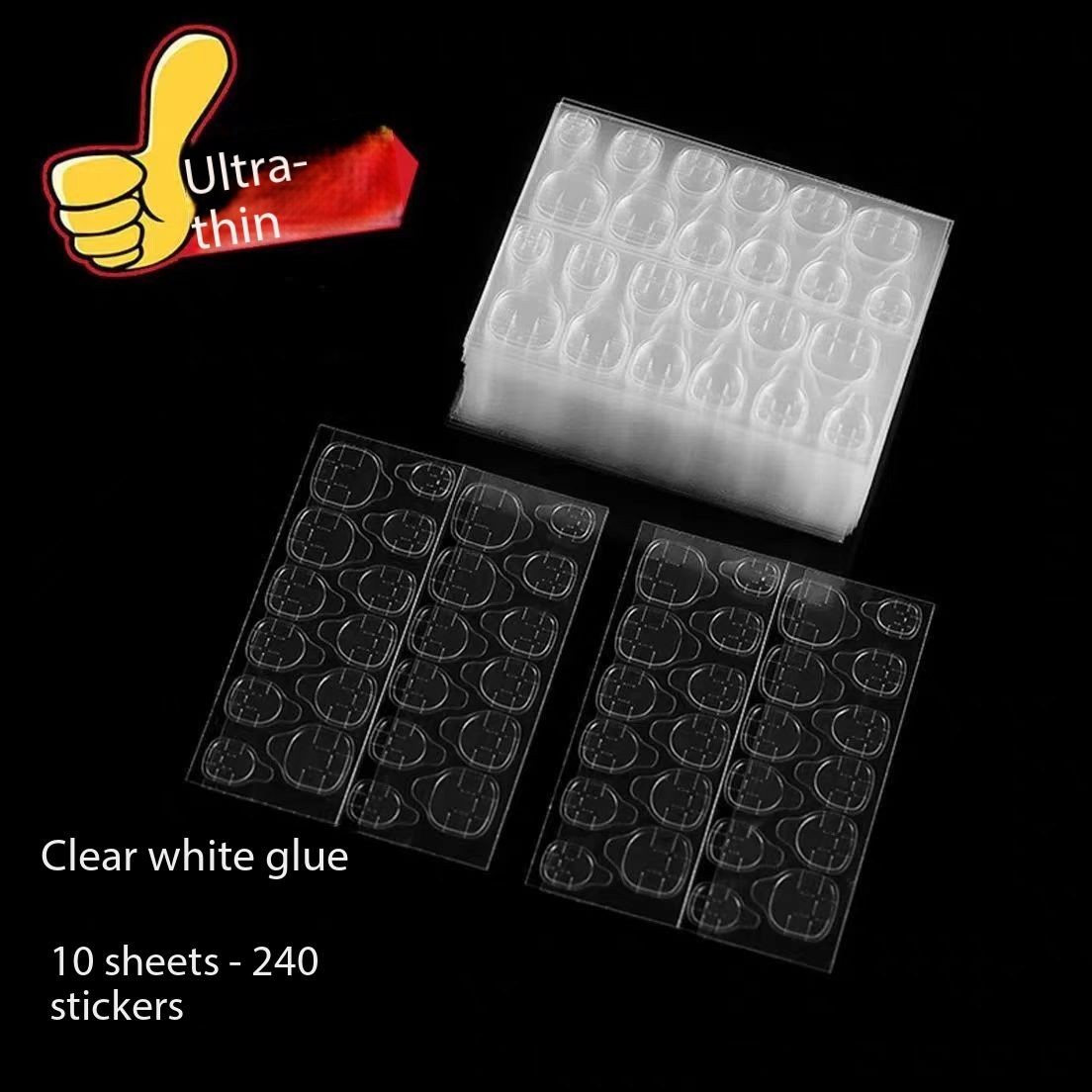 New Arrival10 Sheets 240pcs Double Sided False Nail Art Adhesive Tape Glue Sticker DIY Tips Fake Nail Acrylic Manicure Gel Makeup Tool