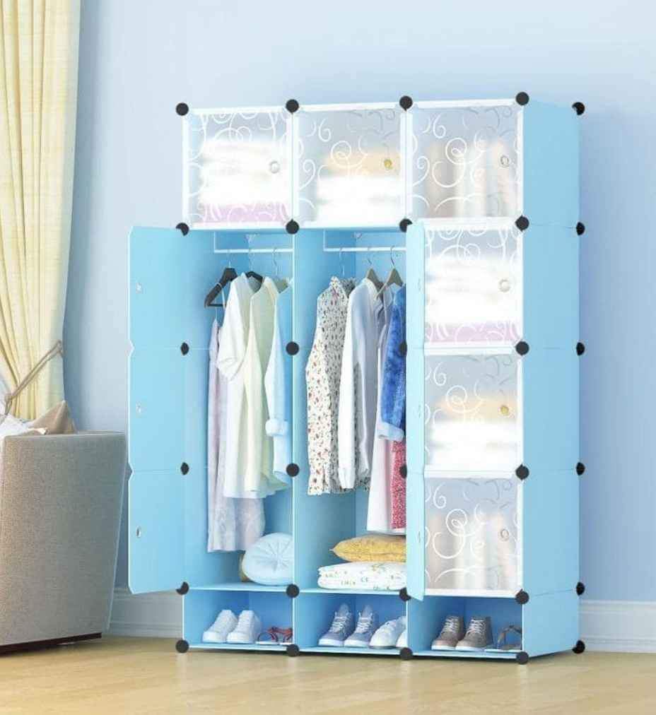 HOT SALE) 3 Column plastic wardrobe large capacity assemble wardrobe semi home storage with inbuilt shoe cabinet home and kitchen storage and organization clothing closet storage portable wardrobes
