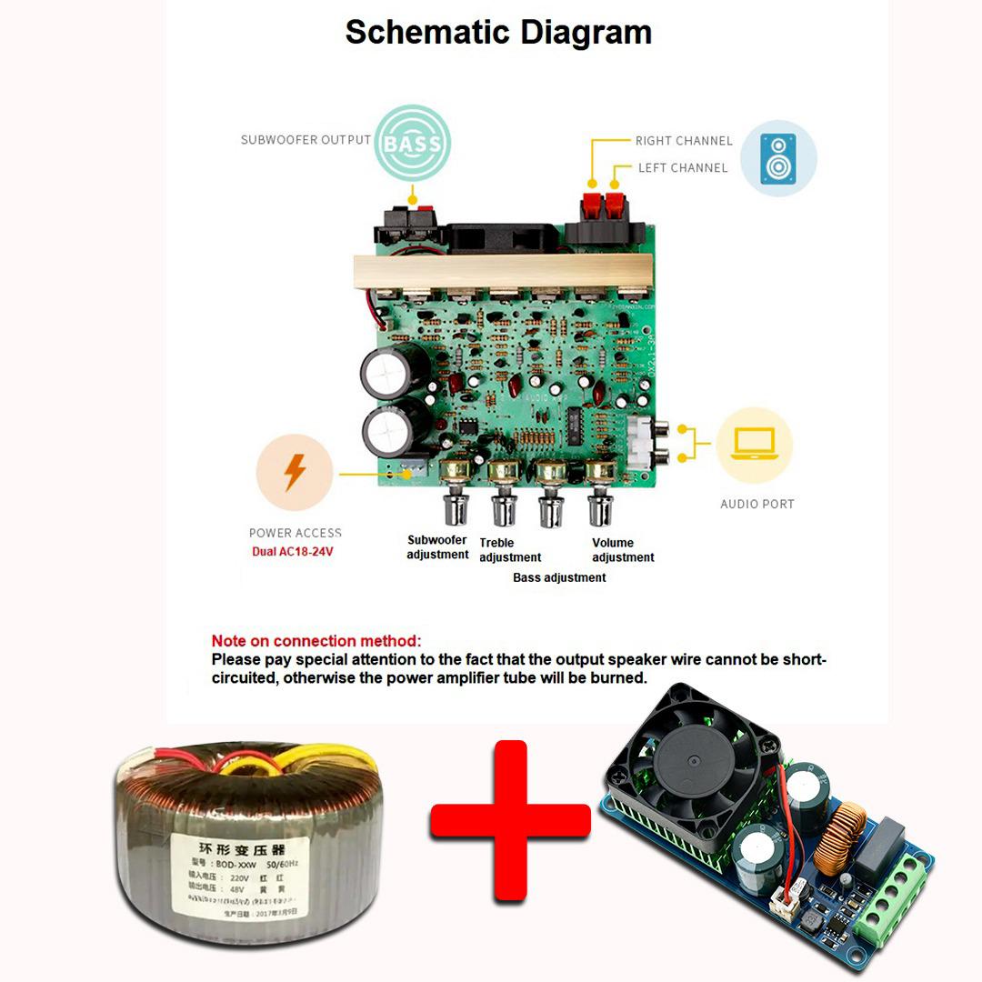 Full 2.1 Power Audio Amplifier 50v Transformer Powerful bass Class D Monoblock green board midrange amp 80w X 2, 500w Subwoofer Boschman Equaliser Preamp Stereo HiFi Bluetooth 5.0