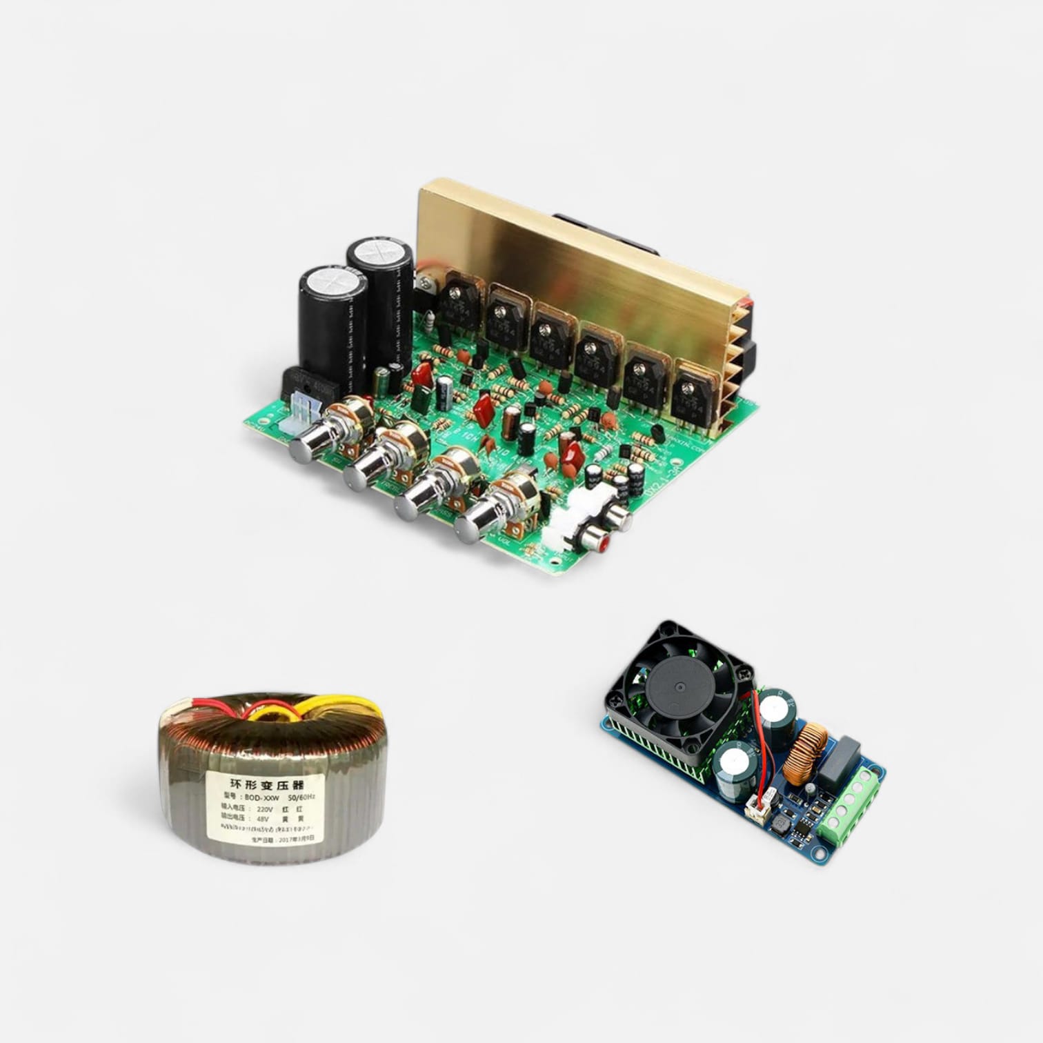 Full 2.1 Power Audio Amplifier 50v Transformer Powerful bass Class D Monoblock green board midrange amp 80w X 2, 500w Subwoofer Boschman Equaliser Preamp Stereo HiFi Bluetooth 5.0