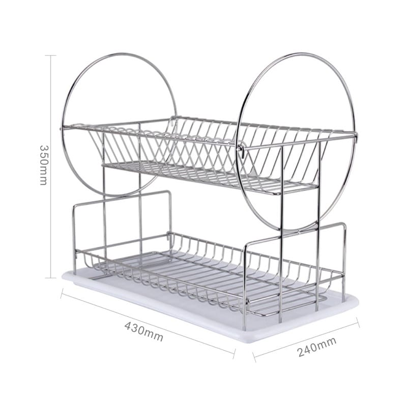 18inch 2-layer dish rack dish drainer drain rack stainless steel storage rack utensils rack kitchen tools