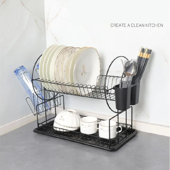 18inch 2-layer dish rack dish drainer drain rack stainless steel storage rack utensils rack kitchen tools