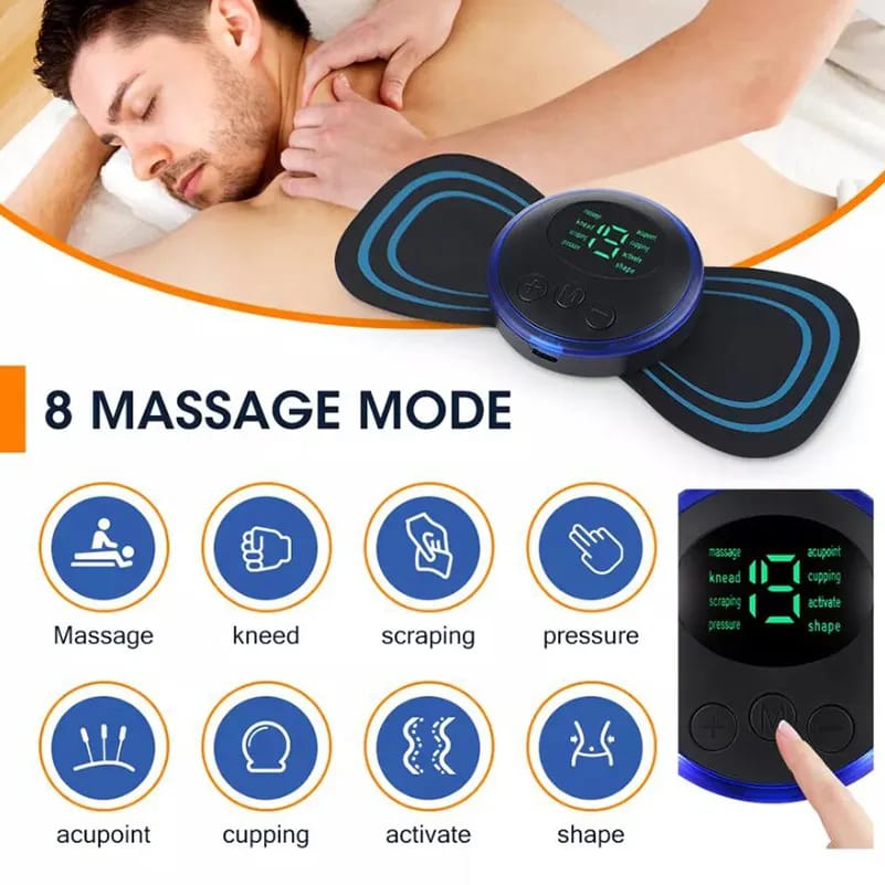 Mini EMS LCD Display Neck Massage Electric Massager Cervical Neck Back Patch Cervical Muscle Pain Relief 8 Mode Pulse Muscle Stimulator Portable Professional Medical Supplies