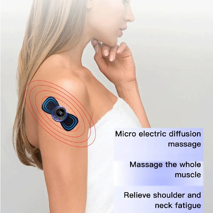 Mini EMS LCD Display Neck Massage Electric Massager Cervical Neck Back Patch Cervical Muscle Pain Relief 8 Mode Pulse Muscle Stimulator Portable Professional Medical Supplies