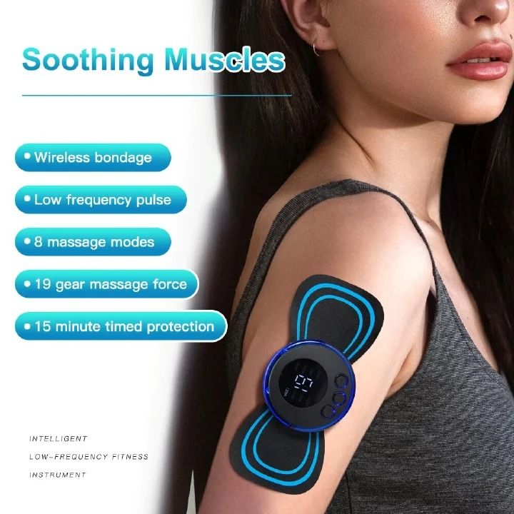 Mini EMS LCD Display Neck Massage Electric Massager Cervical Neck Back Patch Cervical Muscle Pain Relief 8 Mode Pulse Muscle Stimulator Portable Professional Medical Supplies