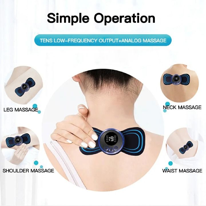 Mini EMS LCD Display Neck Massage Electric Massager Cervical Neck Back Patch Cervical Muscle Pain Relief 8 Mode Pulse Muscle Stimulator Portable Professional Medical Supplies