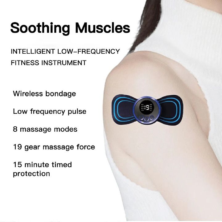 Mini EMS LCD Display Neck Massage Electric Massager Cervical Neck Back Patch Cervical Muscle Pain Relief 8 Mode Pulse Muscle Stimulator Portable Professional Medical Supplies