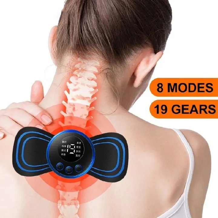 Mini EMS LCD Display Neck Massage Electric Massager Cervical Neck Back Patch Cervical Muscle Pain Relief 8 Mode Pulse Muscle Stimulator Portable Professional Medical Supplies