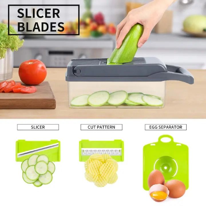 16-Piece Set Kitchen Vegetable Chopper | High-Performance Mandoline Vegetable Slicer & Dicer with Stainless Steel Blades-Peeler-Hand Guard and Brushes | Veg,Onion, Salad Complete Food Cutter Set