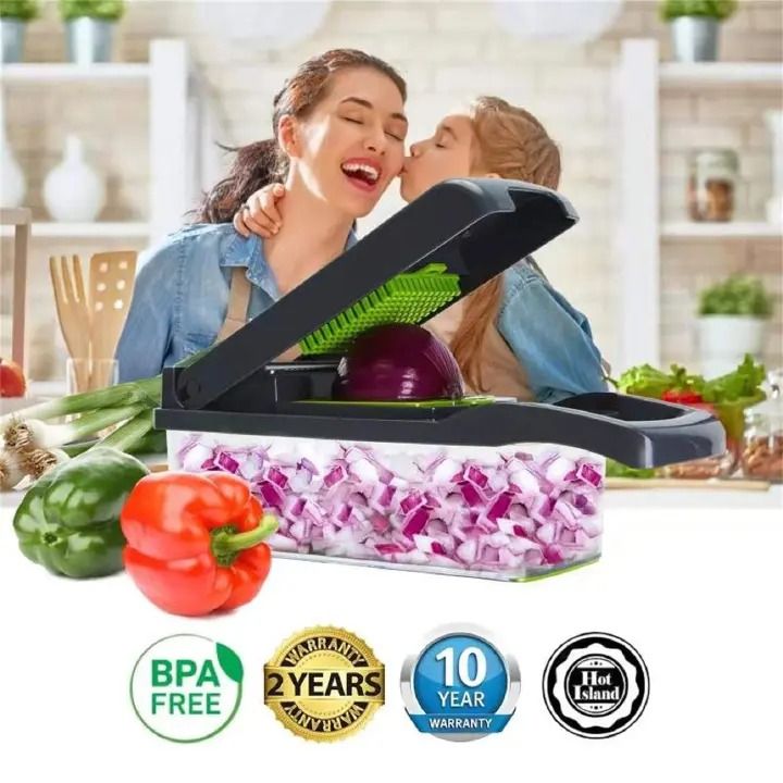16-Piece Set Kitchen Vegetable Chopper | High-Performance Mandoline Vegetable Slicer & Dicer with Stainless Steel Blades-Peeler-Hand Guard and Brushes | Veg,Onion, Salad Complete Food Cutter Set