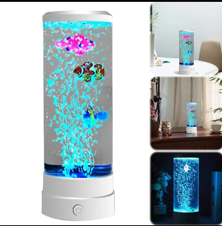 LED Bubble Fish Lamp Decor 2.5 liters capacity Multi Color Changing Aquarium Night Light Desk Decoration For Office Bedroom Living Room Exclude Battery