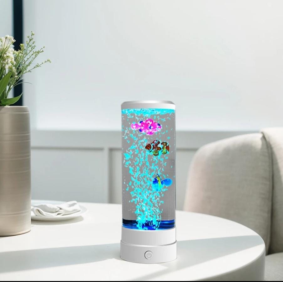 LED Bubble Fish Lamp Decor 2.5 liters capacity Multi Color Changing Aquarium Night Light Desk Decoration For Office Bedroom Living Room Exclude Battery