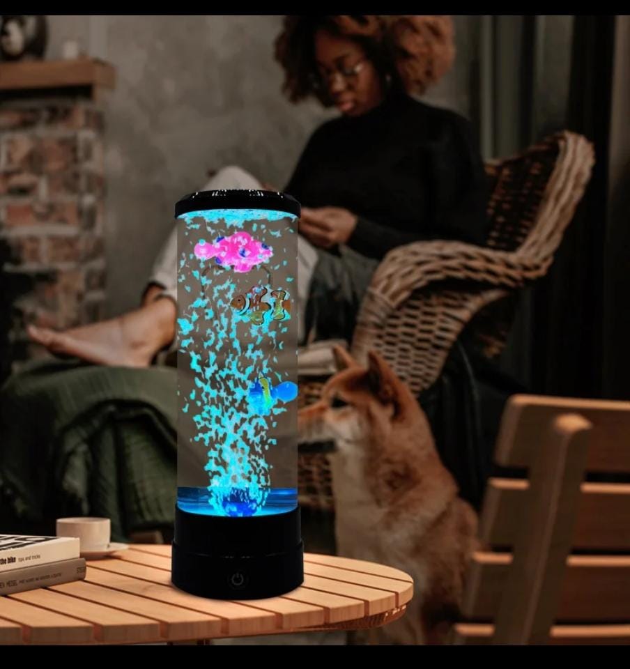 LED Bubble Fish Lamp Decor 2.5 liters capacity Multi Color Changing Aquarium Night Light Desk Decoration For Office Bedroom Living Room Exclude Battery